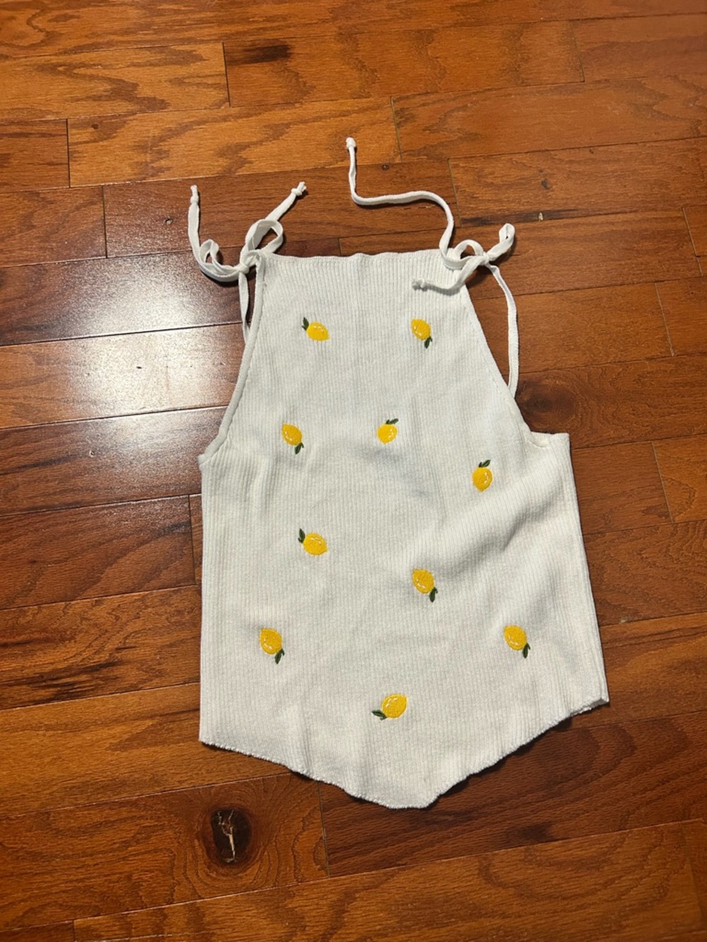 ASOS Cream Knit Halter Top with Lemon Embroidery